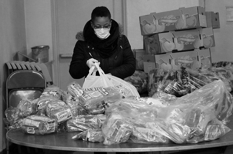 2020 : Food Lines : Seventh Day Adventists Help the Needy : Streetlife : New York City : Times Square : Richard Moore : Photographer : Photojournalist